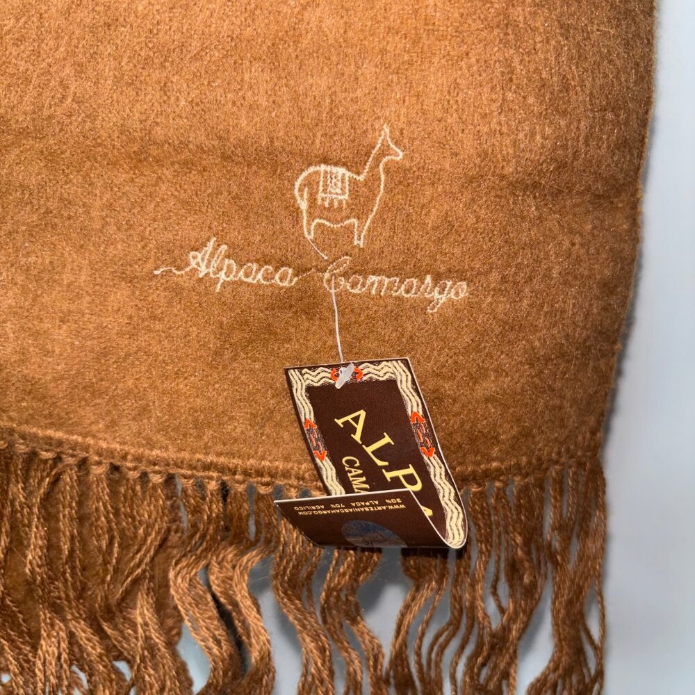Alpaca Camargo Scarf Brown Soft Brushed Finish Fringed Edge Unisex Peru NWT - Picture 9 of 9